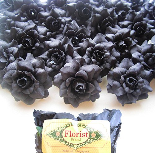 (100) Silk Black Roses Flower Head - 1.75