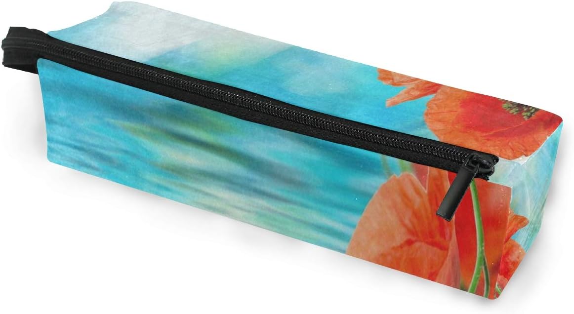Glasses Case Beautiful Red Poppy Wildflower Multi-Function Zippered Pencil Box Makeup Cosmetic Bag for Women