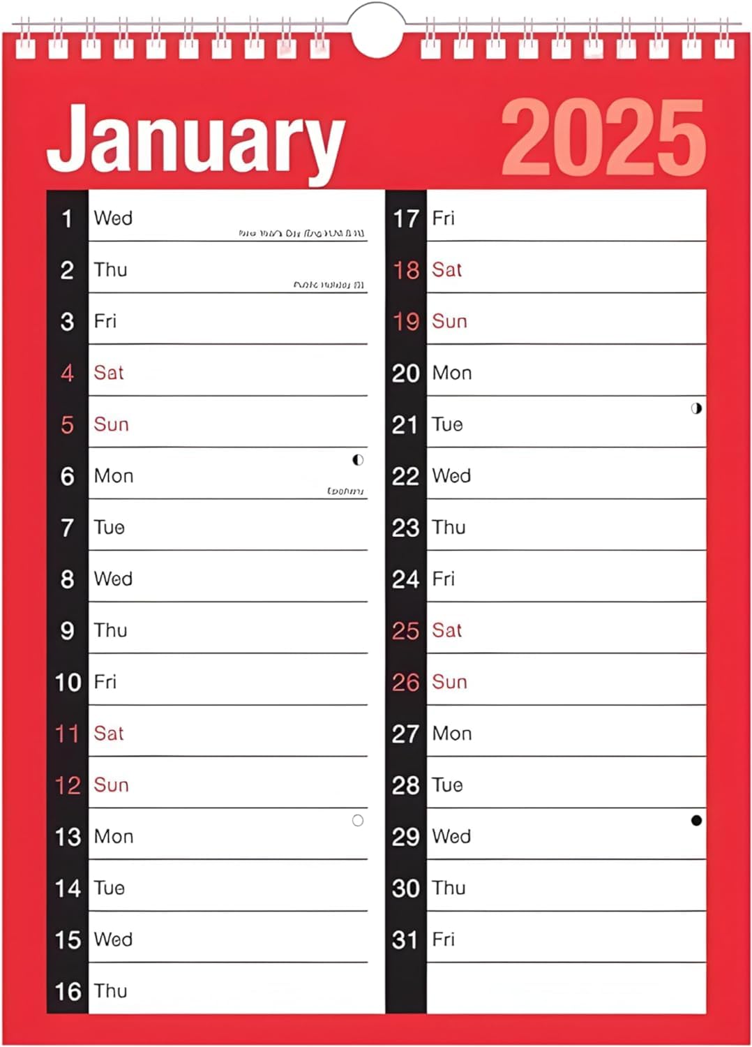Column Calendar Mua 2025 Calendar A4 Large 2 Column Month To View Spiral Bound Wall ...