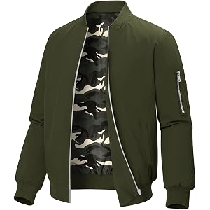 TUREFACE Mens Casual Lightweight Bomber Jackets Zipper Up Windproof Coat | Zip Up Windbreaker Jacket Coat for Fall Winter Spr