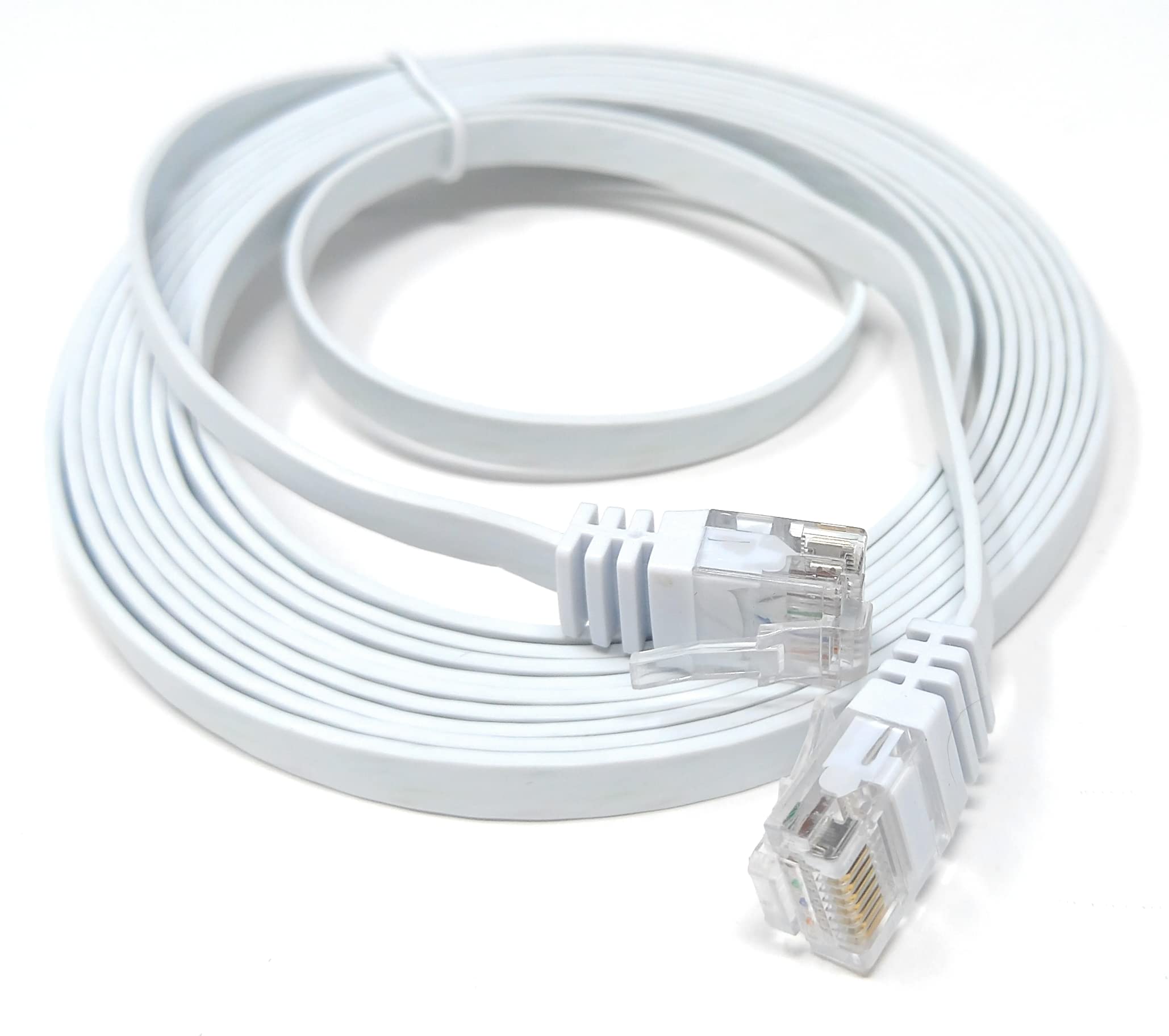 DRUT 3m FLAT CAT6 RJ45 Ethernet LAN Patch Cable, Low Profile GIGABIT Full Copper 32AWG, Lead Allows Up to 1000Mbps Speed 10ft White