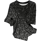 SOLY HUX Women's Plus Size Leopard T Shirt Cheetah Print Short Sleeve Tee Summer Tops Streetwear