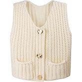 Feelorna Womens Button Down Sweater Vest, Fashion Sleeveless Crop Knit Sweater Vest Crewneck Sweater Cardigan with Pocket