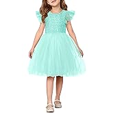 Girls Sequin Tutu Dress Kids Sparkly Flutter Sleeve Party Tulle Dresses 5-14 Years