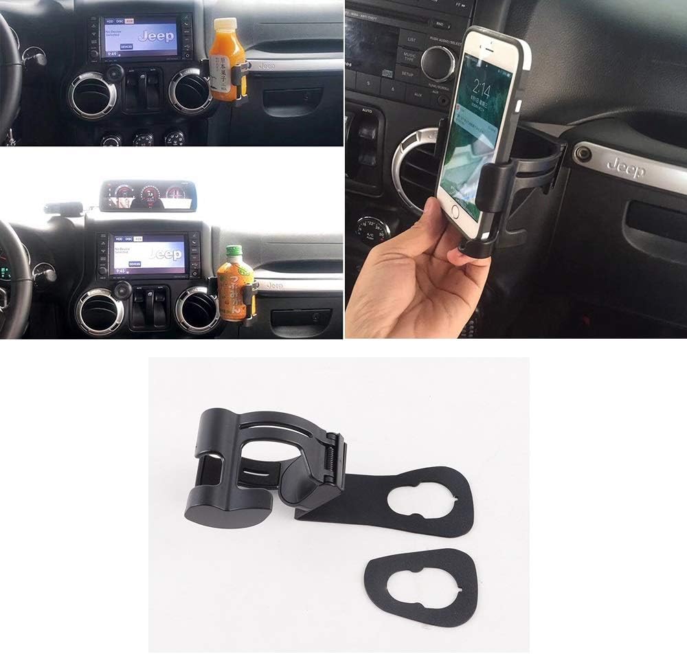 ZGAUTO Multi-Function Bolt-on Vehicle Mount Water Bottle Holder,Adjustable 2 in 1 Car Water Drink Cup & Cell Phone Stand Holder Air Vent Mount for Jeep JK Wrangler 2011-2017