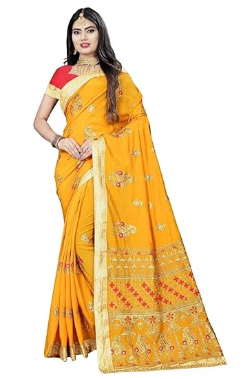 Womens Kanchipuram Silk Saree With Blouse Piece (Mohini yellow_Yellow)