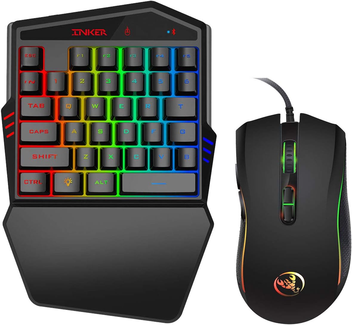 Naliovker K88 Ergonomic Multicolor Backlight One-Handed Game Keyboard Mouse Set Gaming Converter/Keyboard for PUBG