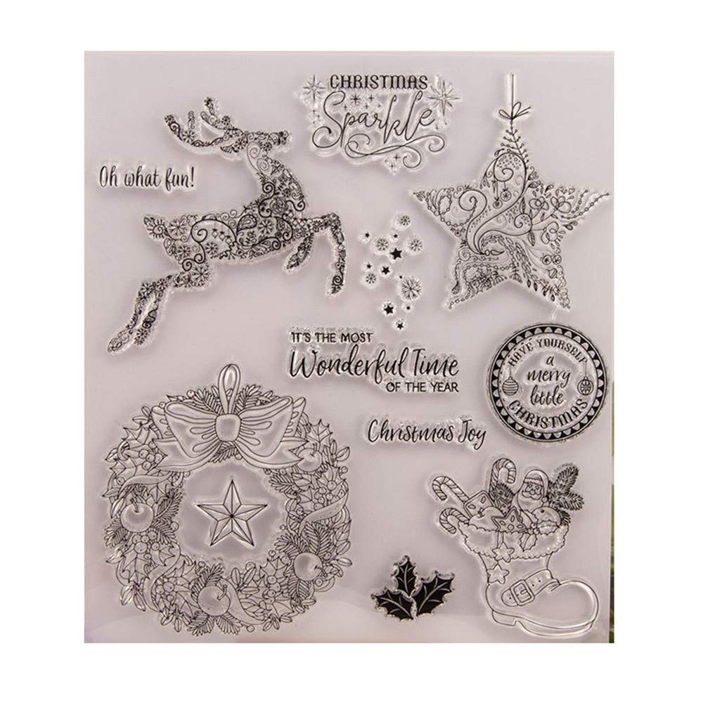 arriettycraft Merry Christmas Christmas Decors Deer Elk Star Clear Stamps for Cards Making Decoration and Scrapbooking Rubber Stamps for Craft