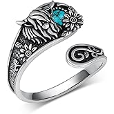 Daixiya Highland Cow Ring for Women 925 Sterling Silver Highland Cow turquoise Spoon Rings Highland Cow Jewelry Gifts for Mom Wife Best Friend or Her Size 5-9