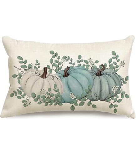 WENIANRU Fall Decorative Pillow Cover - Watercolor Pumpkin Print Cotton Linen 12x20 Inches - View #4