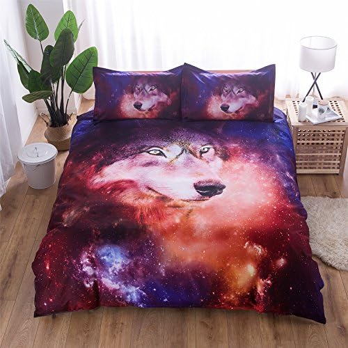Meeting Story Galaxy Space Wolf Print Duvet Cover Bedding Set (Galaxy Wolf, Twin)