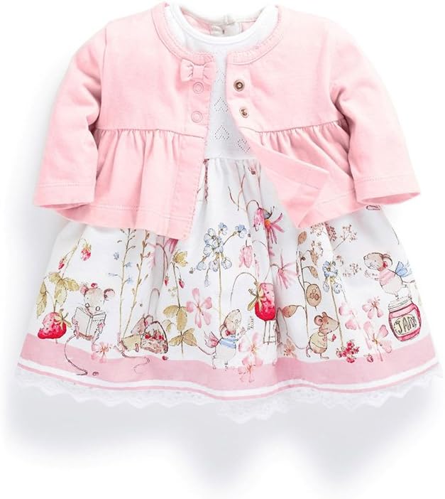FERENYI Baby Girls Cartoon Dress Suit Girls Long-Sleeved Cardigan and Dresses Set