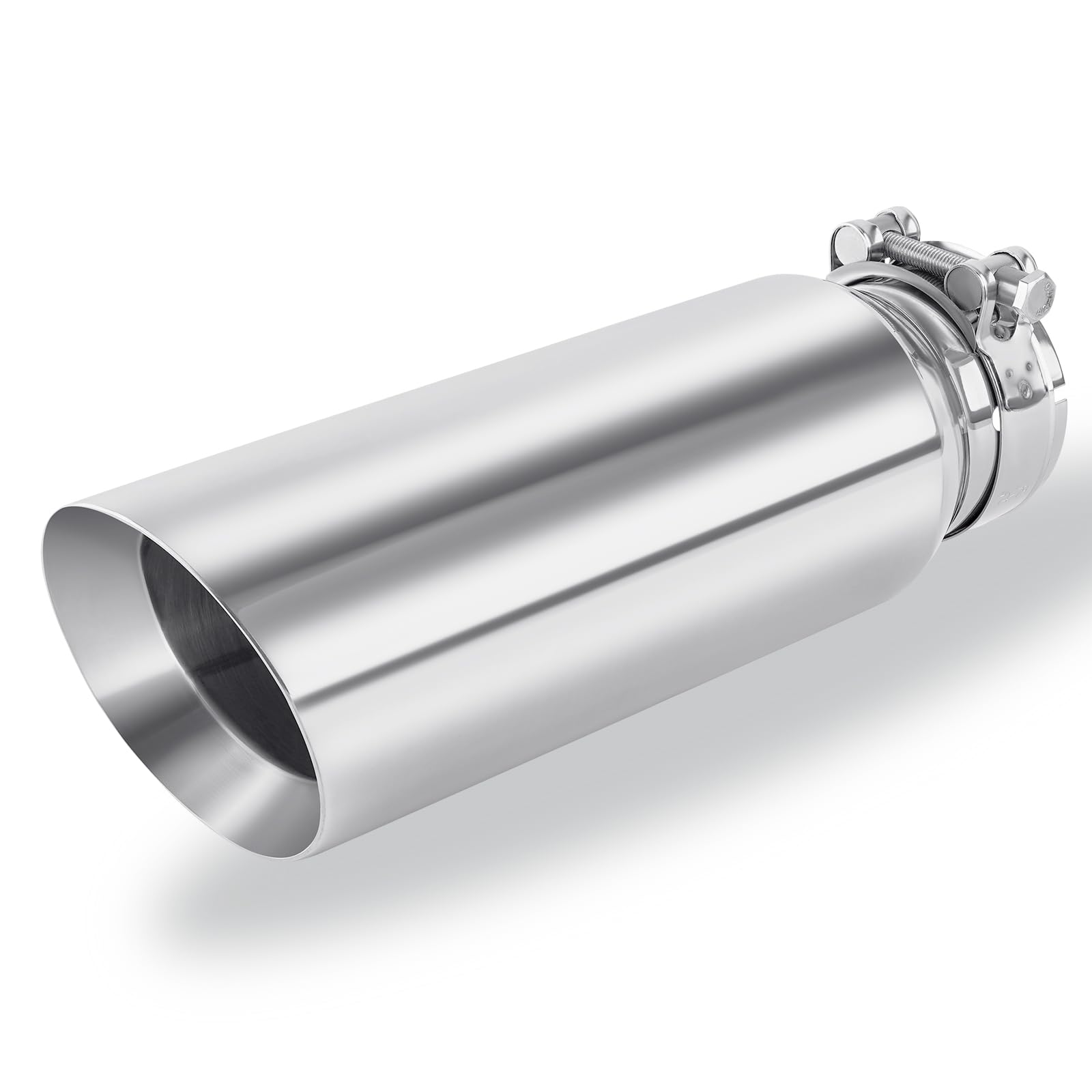 Photo 1 of Atokrtact 2.5 to 4 Inch Exhaust Tip 2.5"Inlet to 4"Outlet Exhaust Tips 12" Length Muffler Tip 304 Stainless Steel Tailpipe Diesel Exhaust Tip Double Wall Polished Slant Cut Clamp On (Sliver)