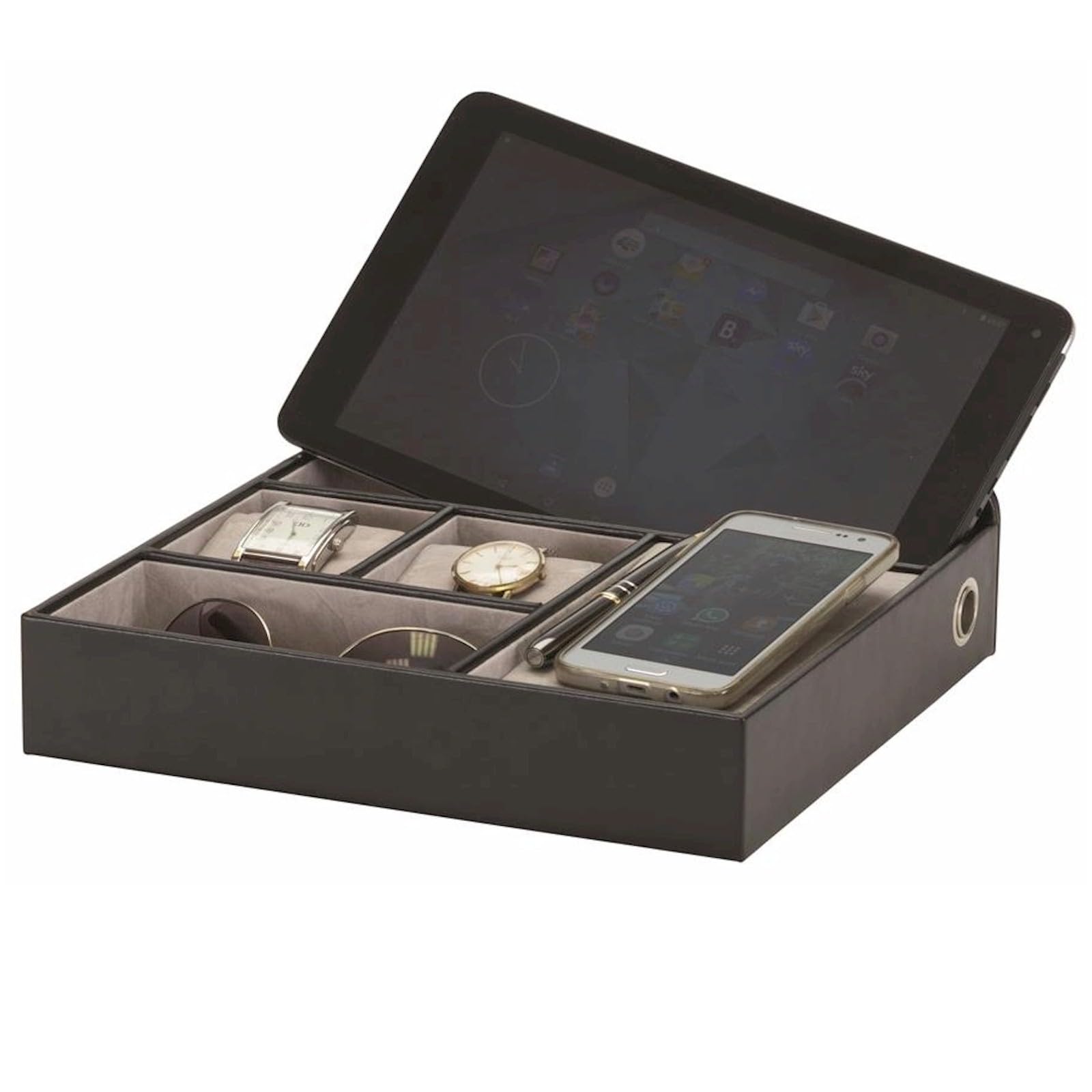 Mele & Co Ashton Black Bonded Leather Desk Top Valet, 28 cm x 24 cm x 7.5 cm