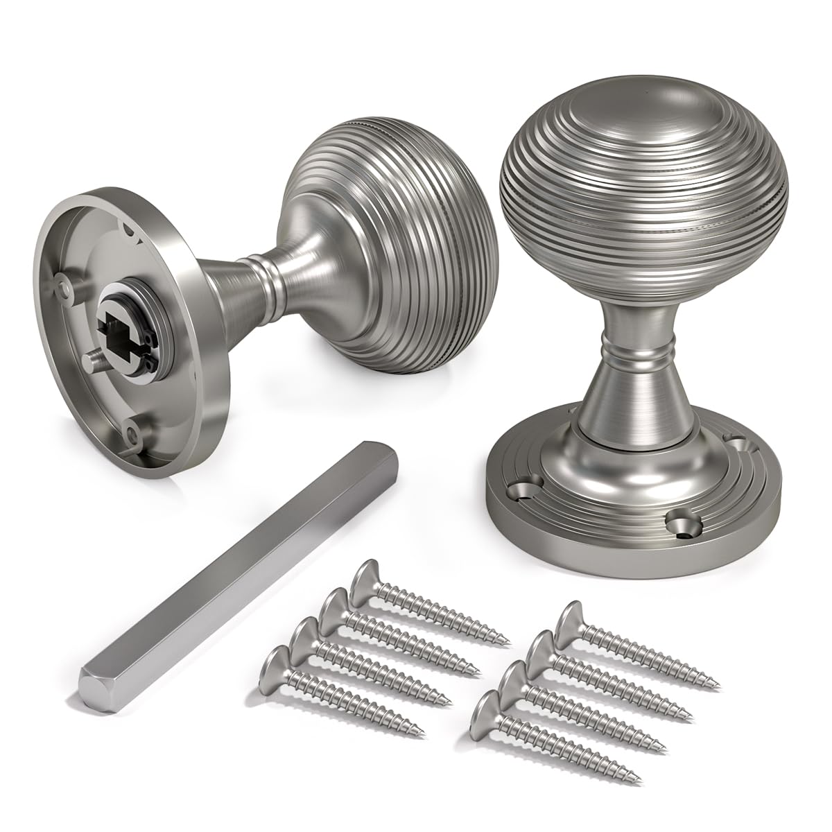 Bwintech 1 Set Beehive Mortice Door Knobs,Satin Nickel Finishing Pull Door Handle Knobs for Interal Doors