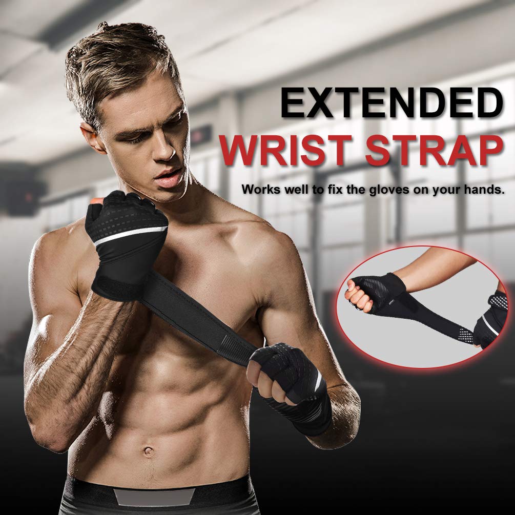 VBIGER Workout Gloves for Men Women, Exercise Gloves with Wrist Support for Fitness Pull Ups Cross Training Weight Lifting Cycling Gym Gloves (Black, Large)