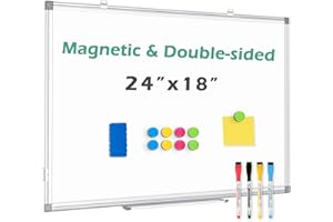 Double-Sided Magnetic Whiteboard for Wall 24 x 18 Inch, Large Dry Erase Board with Silver Aluminum Frame, Horizontal Vertical