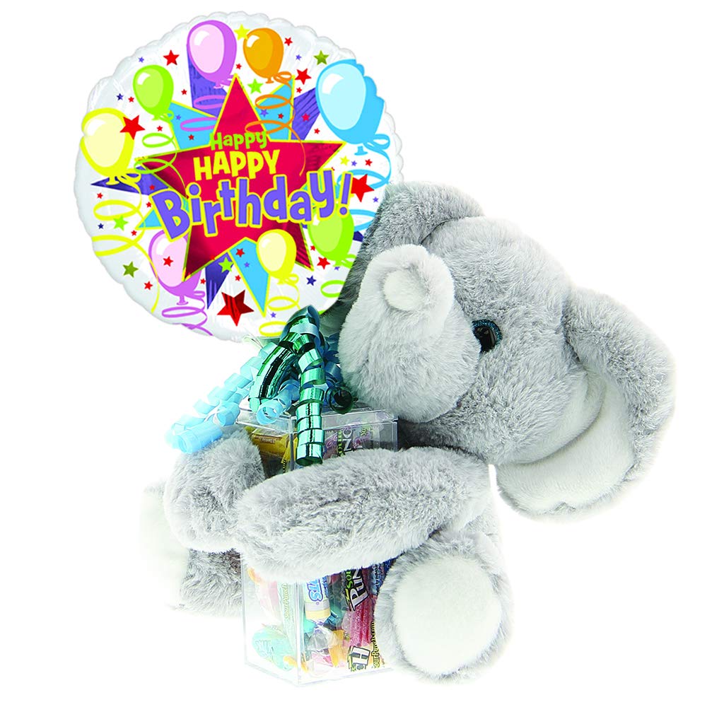 Happy Birthday Gift with Elephant Stuffed Animal Gift Basket Set with