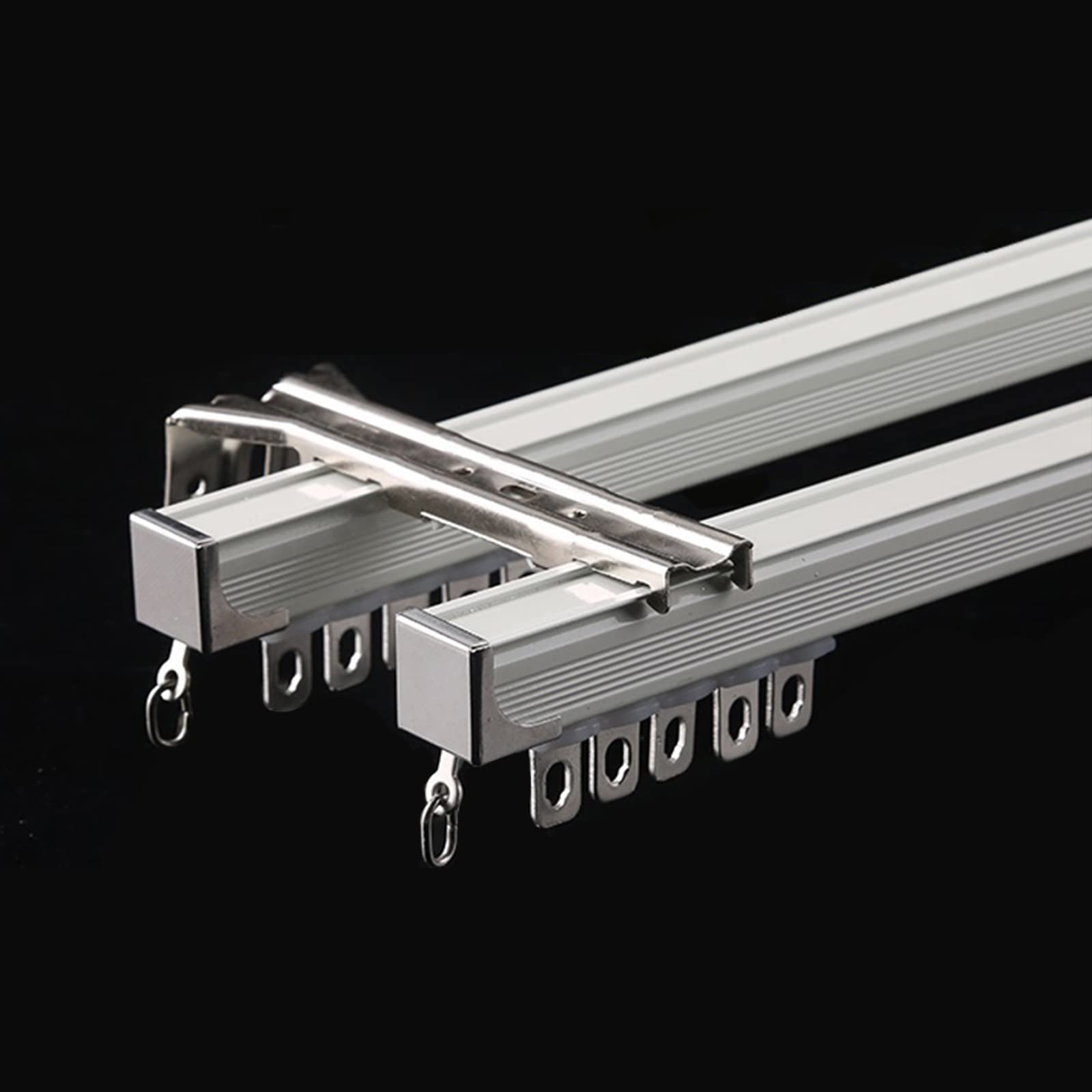 TEN-HIGH Curtain Double Tracks, Aluminium Wall Mounted Curtain Tracks System, Room Divider-Wall Curtain Track Rail for Living Room Bedroom with Roller Hooks (Ivory white,2pc*1.2m)