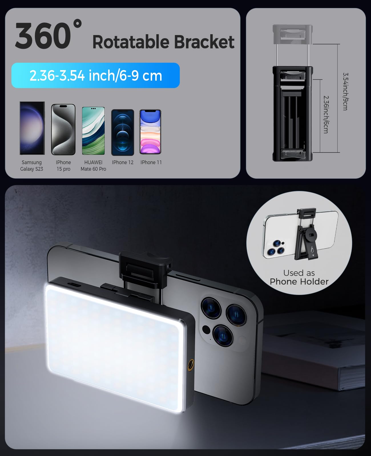 168 LED Phone Light, Selfie Light for iPhone/iPad/Camera, Portable Video Conference Lighting with Clip, Rechargeable 3000mAh CRI 95+, 3 Lights Modes Alix Earle Lights for Selfie, Makeup, Laptops, Vlog