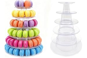 CheeseandU 6 Tier Macaron Display Stand Round Clear Cupcake Holder Display Stand Plastic Transparent Cake Stand Clear Dessert