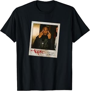 TUPAC SHAKUR Trust Nobody Photo T-Shirt, Unisex-Adult, Black, Small, Short Sleeve, Cotton 50% Polyester 50%