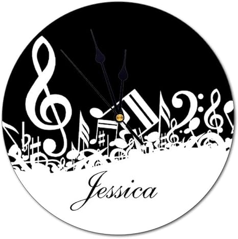 Amazon Co Jp Hayoe 黒 パーソナライズで白く乱雑な音符 時計 ウォールクロック 壁かけ 直径25cm 乾電池 とけい インテリア 見やすい 掛け時計 お洒落 オシャレ ギフト プレゼント ホーム キッチン