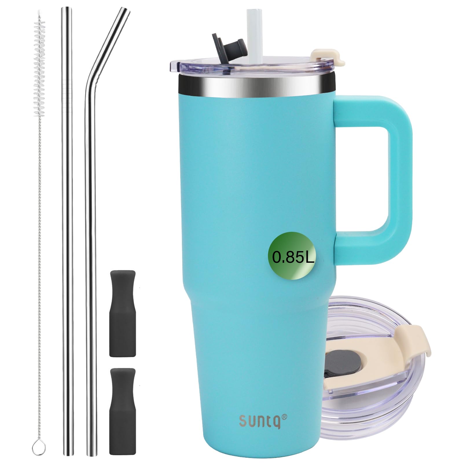 SUNTQ 30oz Tumbler with Handle, Double Wall Vacuum Insulated Water Bottle with Straw and Lid, Stainless Steel Travel Coffee Mug, Reusable Thermal Cup for Beverages, Fit in Cup Holder(Light Blue) — image 1