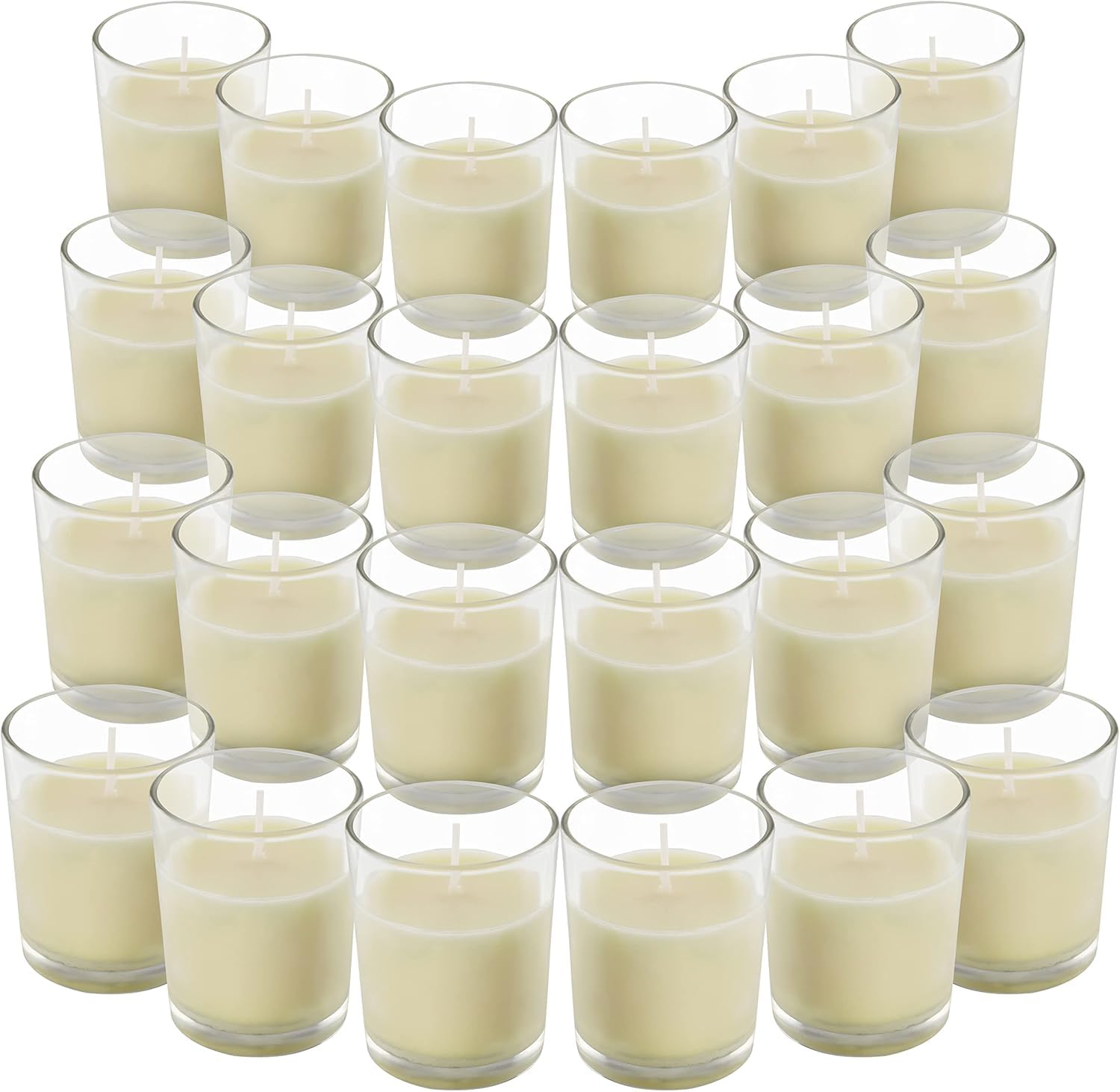 Belle Vous Votivkerze ohne Duft mit Kerzenhalter aus transparentem Glas (24 Stück) – 12 Stunden Brenndauer – Tischkerze mit Glas – ideal für Hochzeiten, Spas, Aromatherapie und Dekoration