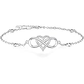 BlingGem Anklets for Women 925 Sterling Silver Infinity Hear Ankle Bracelet Cubic Zirconia Rose Gold Summer Beach Stylish Foot Chain Summer Vacation Jewelry Gift for Mom Women