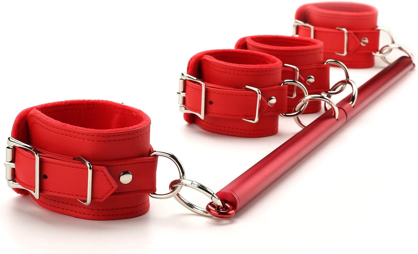 Sovyime Frosted Red Expandable Spreader Bar with 4 Fur Red Sports Aid Training Fitness Gear Resistance