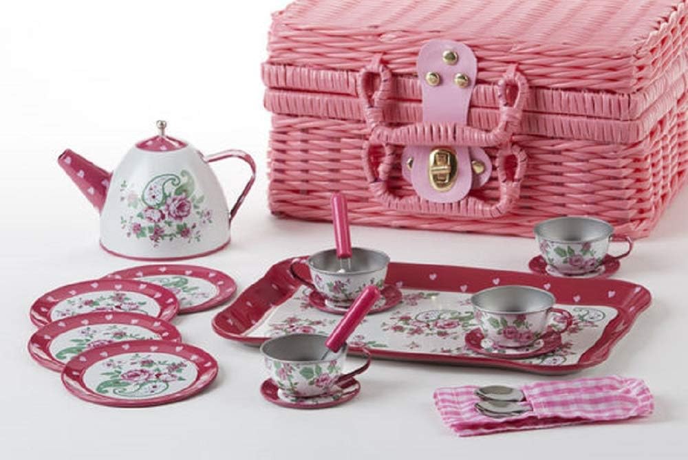 tin tea set with basket