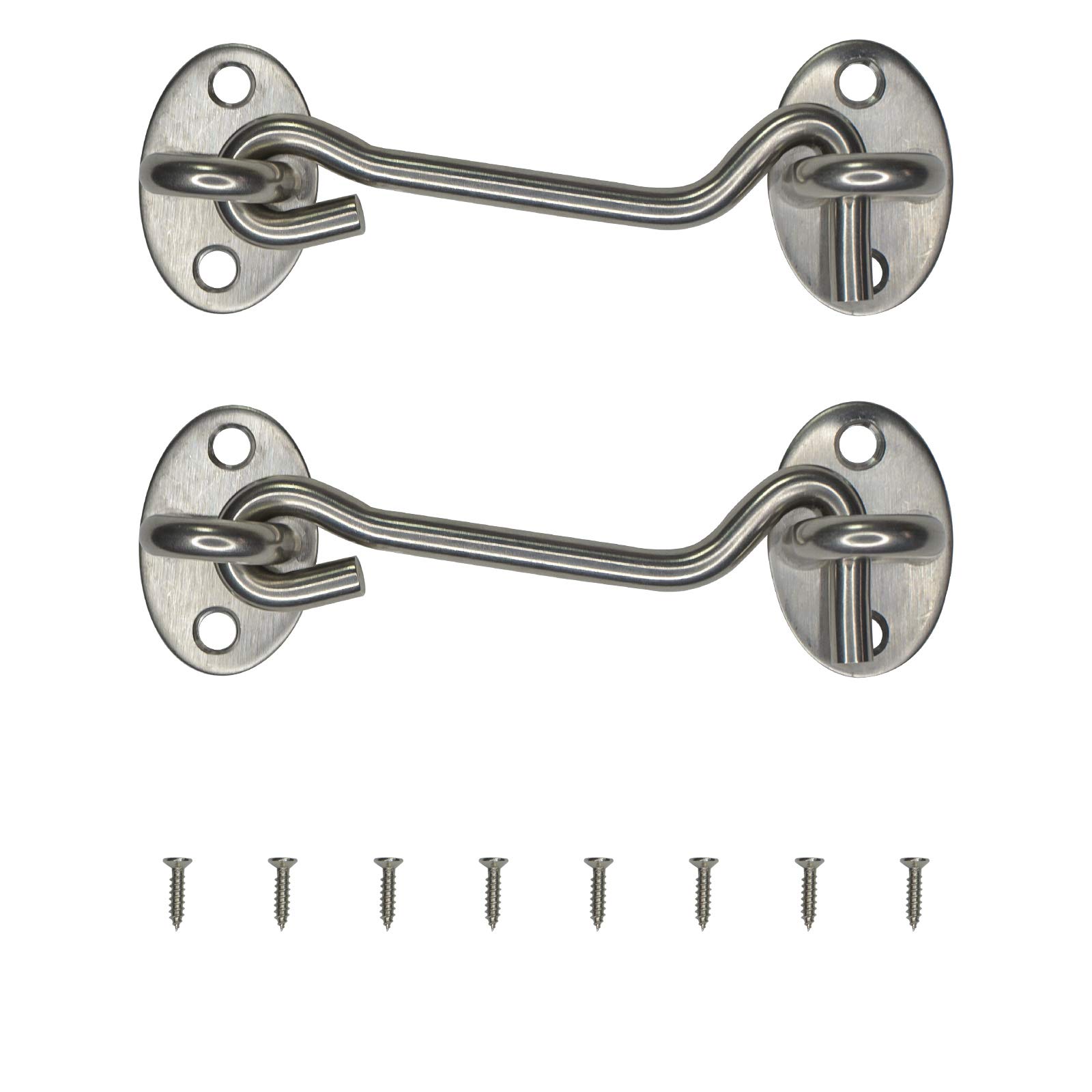 2pcs 4 Inch Cabin Hook Eye Latch Heavy Duty Lock Hook and Eye Latch Solid Stainless Steel Thicken Bar Door Lock with Mounting Screws for Barn Door, Bathroom, Window, Sliding Door, Bedroom