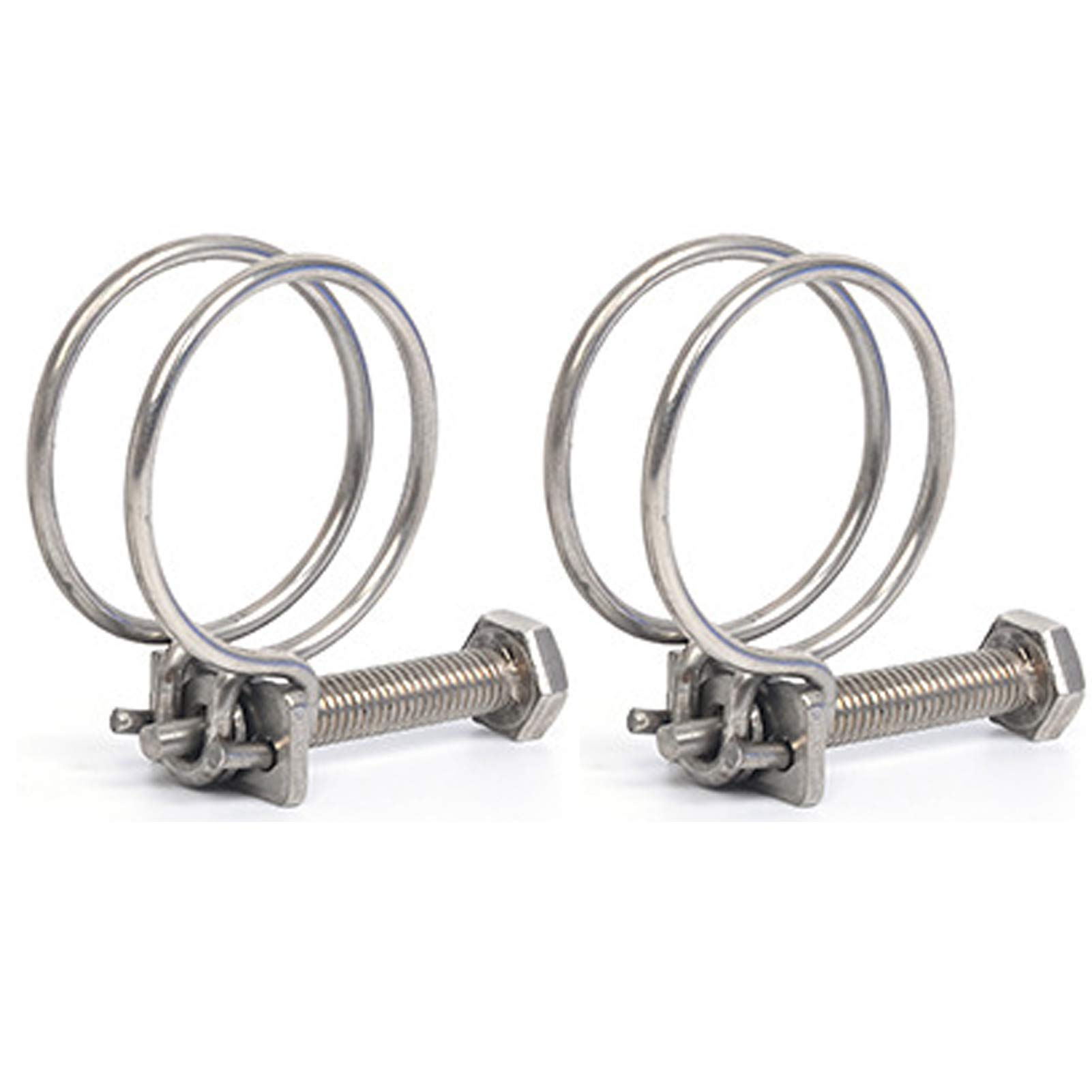 2 Pieces Double Wire Hose Clips Adjustable 304 Stainless Steel Hose Clamps Pond Hose Joint to Fit for 41-45mm Pipe