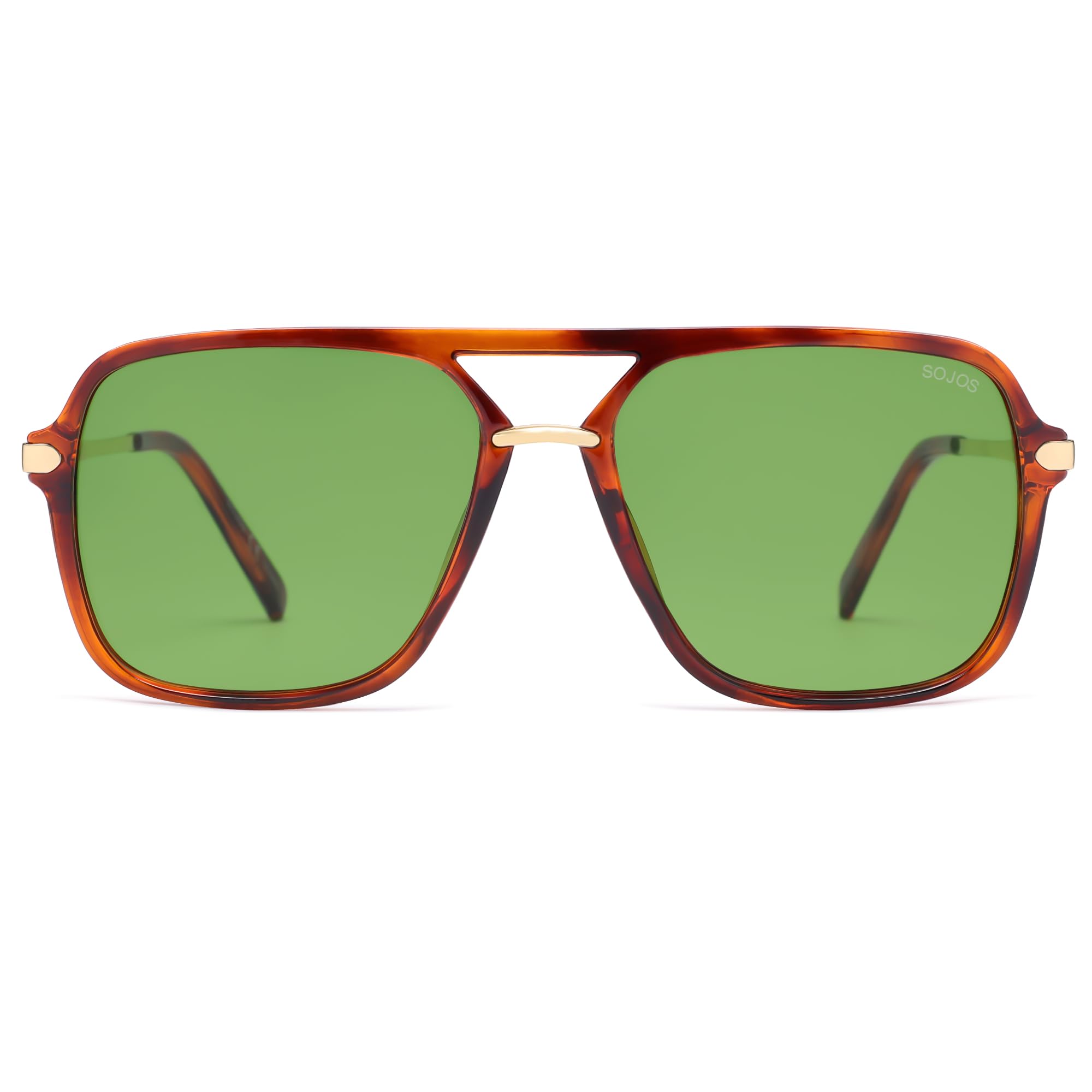 Photo 1 of SOJOS Sunglasses for Women & Men, Square, Retro, Polarized Lens, Trendy Aviator, 90s Shades SJ2229,Transparent Tortoise/Green