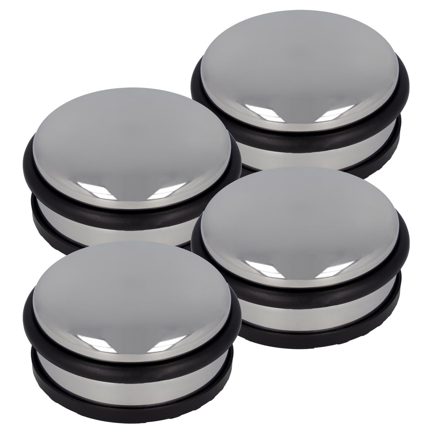 Westcott Stainless Steel Door Stop, Pack of 4, Round Door Stopper with 1.2 kg Weight, Door-Saving Rubber Ring, Extra Non-Slip Underside, Diameter 10 cm, Height 4 cm, Stable When Pulled, E-19001 00