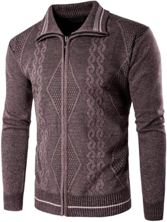 MU2M Men Zip Up Open Front Cable Knitted Cardigan Long Sleeve Sweater Coffee US L: Amazon.co.uk 