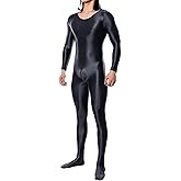 FEOYA Men Shiny Full Bodysuit Metallic Glossy Jumpsuit Sheer Silky Romper for Club Party Workout Cosplay