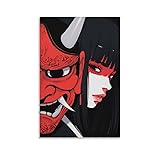 Anime Girl Samurai Woman Japanese Mask Poster