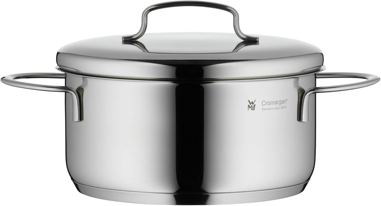 WMF Pot Ø 16 cm Approx. 1.5L Mini Stackable Pouring Rim Metal Lid Cromargan® Stainless Steel