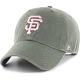 47 Brand MLB Moss Green Pink Primary Logo Clean Up Adjustable Strap Baseball Cap Hat, Adult One Size Fits All
