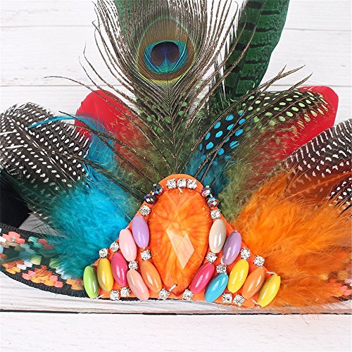 Indian Peacock Feather Hippie Headdress Feather Headpiece for Women Halloween Costume Carnival Fancy Party - Thumbnail 4