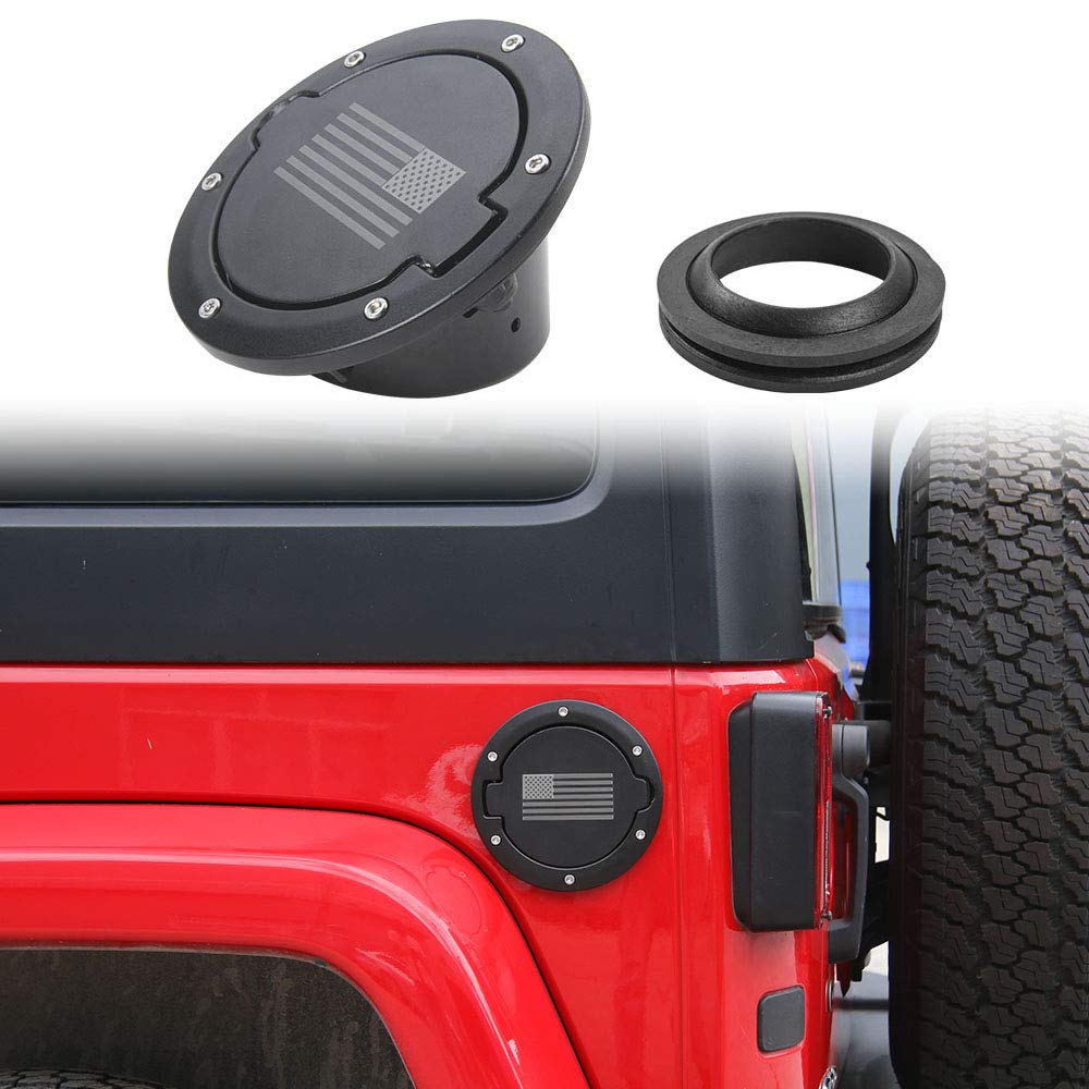 Photo 1 of JeCar Fuel Filler Door Gas Cap Cover American Flag Fuel Door Exterior Accessories for 2007-2018 Jeep Wrangler JK & Unlimited Sport Sahara Rubicon X