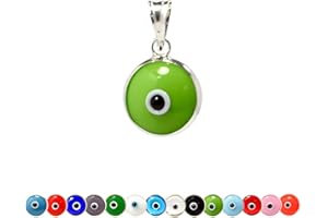MIZZE Made for Luck Authentic 925 Sterling Silver 10 MM Round Glass Evil Eye Charm Turkish Protection Pendant DIY - 14 Colors to Choose from