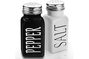 Salt and Pepper Shakers Set -DWTS DANWEITESI Cute Salt Shakers - Vintage Glass Black and White Shaker Set with Stainless Steel Lid - For Black and White Kitchen Decor