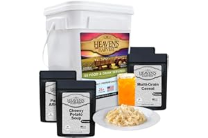 HEAVEN'S HARVEST Heaven’s Harvest 25-Year Family Food Kit — Emergency Food Supply. Freeze Dried Survival Food Kit + Water-Proof 25-Year Storage Bucket. MRE Meals/Non-Perishable & Perfect Camping Food (60 Servings)