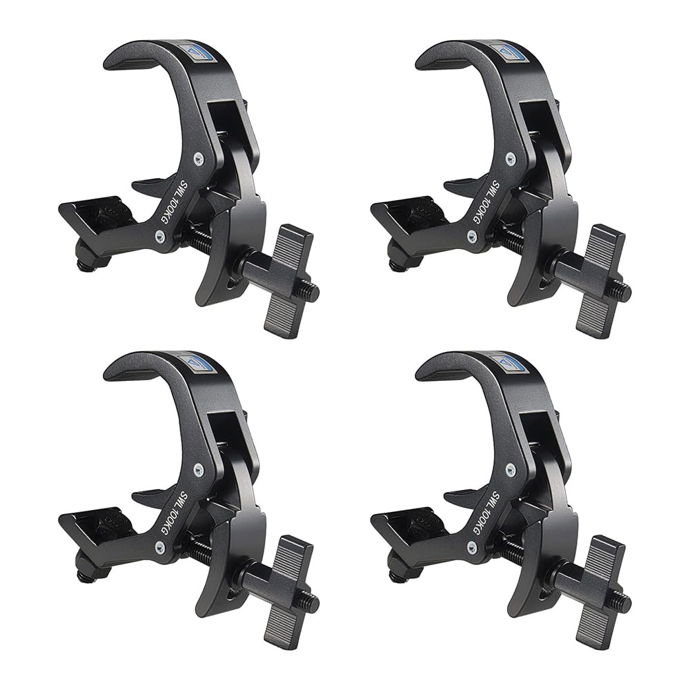 Photo 1 of Truss Clamp Stage Light Clamp, 4PCS GZhuoNan Professional 38-60 mm Aluminium Black Light Clamps with TUV Certified, Heavy Duty 220LB Lighting Clamps, Fit for 1.5-2.4 Inch OD Tube/Pipe