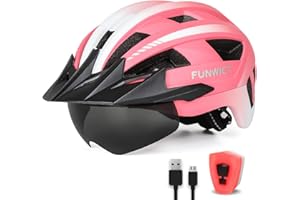 FUNWICT Adult Bike Helmet with Visor and Goggles for Men Women Mountain Road Bicycle Helmet Rechargeable Rear Light Cycling Helmet