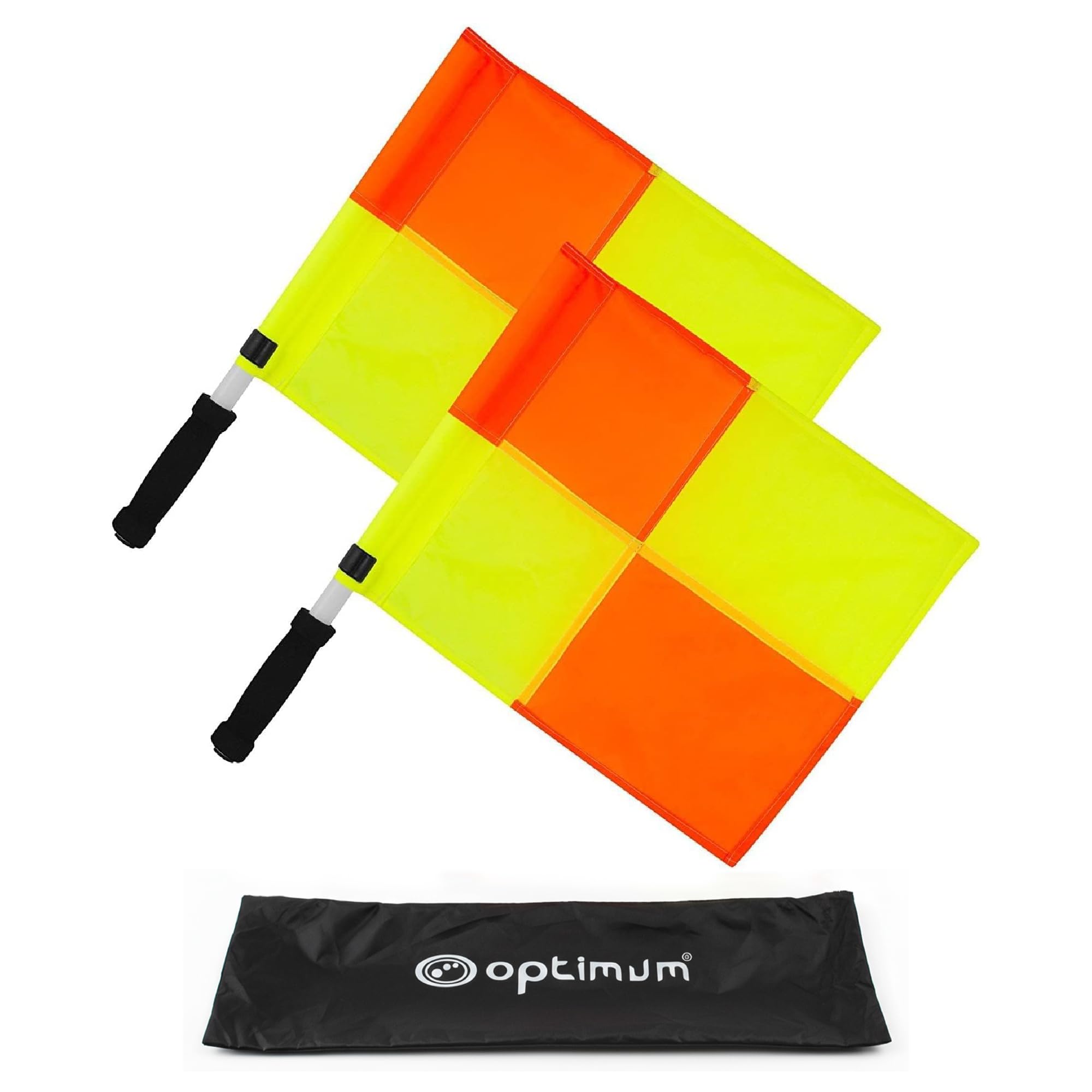 Optimum Linesman Flags Pack of 2 – High-Visibility, Durable & Lightweight Referee Flags with Non-Slip Ergonomic Grips & Carry Bag for Rugby, Football, Hockey & Beyond