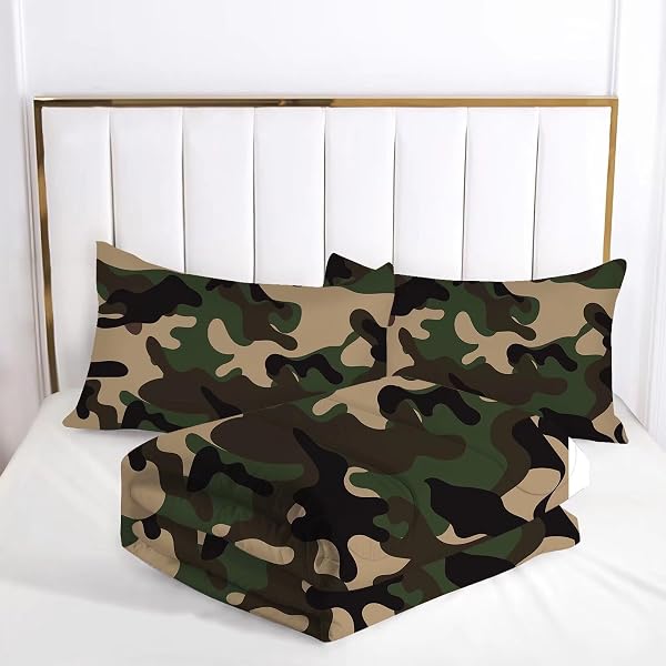 KXRY GREEN CAMOUFLAGE COMFORTER SET FULL SIZE CAMO BEDDING SET FOR KIDS TEENS BOYS SOFT BEDROOM DECOR FOR ALL SEASONS WITH 1 COMFORTER AND 2 PILLOWCASES